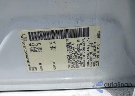 2016 Nissan Maxima 3.5S/Sv/Sl/Sr/Plat из США, поврежденный, VIN 1N4AA6AP2GC441577